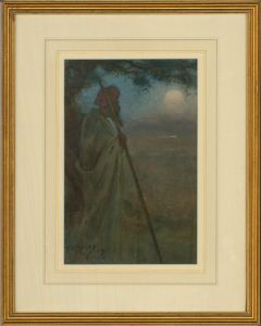 T. W. Morley - 1909 Watercolour, The Shepherd and the Moon
