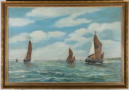 S.Cook - Framed 1973 Oil, Three Barges