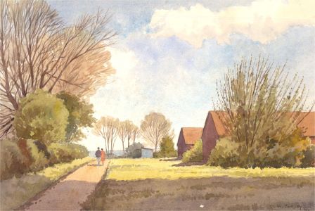 David William Burley (1901-1990) - Watercolour, Countryside Scene with Figures