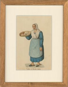 Mid 19th Century Watercolour - Biscotti Seller