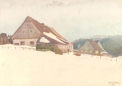 Singer - 1920 Watercolour, Winter on the Farm