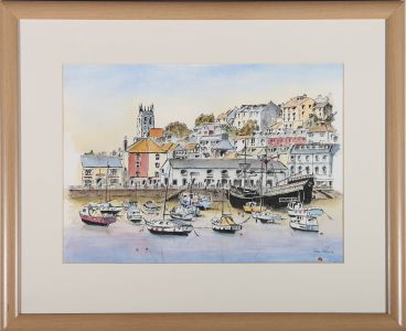 Des Perry - Framed Contemporary Watercolour, Brixham Harbour