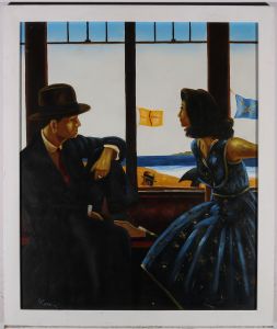 Manner of Jack Vettriano - 20th Century Oil, Seaside Courting