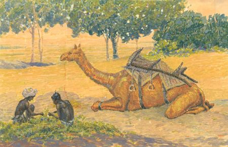 Mid 20th Century Watercolour - Camel in a Landscape