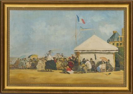 Arthur Rowlands After Boudin - Oil, Beach House with Flags at Trouville