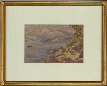 Framed Early 20th Century Watercolour - Lake Scene with Figures