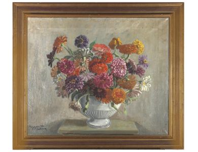 Kynaston Newbery - Mid 20th Century Oil, A Cacophony Of Dahlias