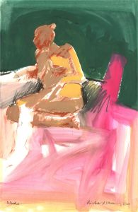 Richard J.S. Young - 2000 Watercolour, Nude On Pink And Green