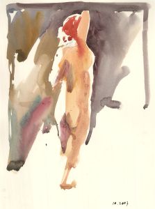 Richard J.S. Young - 20th Century Watercolour, Standing Nude on Purple