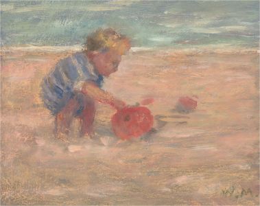 W. M - Mid 20th Century Oil, At The Beach