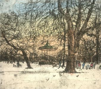 Ronald Olley (b.1923) - Mid 20th Century Etching, Snow in the Park