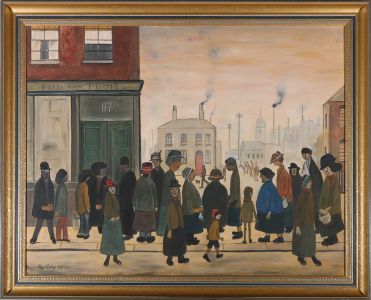 Roy Galley - 1983 Oil, Queue At The Fruit And Fish Shop