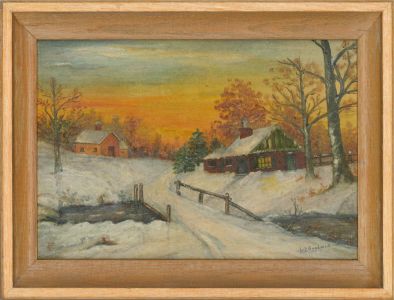 C.H. Goodwin - framed Mid 20th Century Oil, Snowy Sunrise