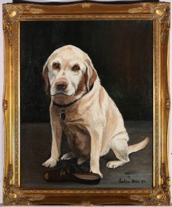 Pauline Smick - 1989 Oil, Portrait Of A Doleful Labrador