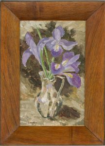Clayton - Signed Mid 20th Century Oil, Vase of Purple Flowers