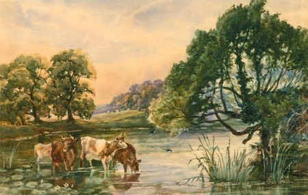 William Arthur Waite (fl.1875-1896) - Signed 19thC Watercolour, Cows Grazing