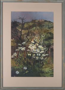 Susan Bracher - 20th Century Gouache, Daisies In The Undergrowth