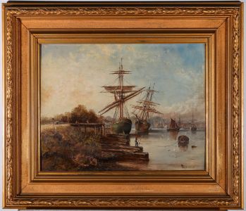 Edwards - Early 20th Century Oil, Tall Ships At Dock