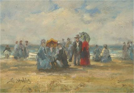 S. Hobbs - Signed 20th Century Oil, Figures on the Beach