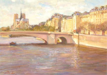 Signed Early 20th Century Oil - Overlooking the Notre Dame