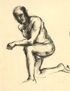 Set of Three 20th Century Pen and Ink Drawings - Male Life Studies
