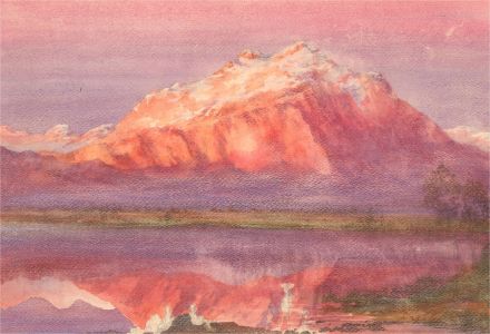 R.W Sayle - 19th Century Watercolour, Mountains at Sunset