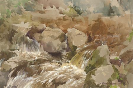 Michael Cadman RI ARCA (1920-2012) - Signed 1990 Watercolour, The Waterfall