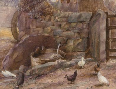 Anne, Elizabeth and Annie Salter - 1871 Watercolour, Chickens On The Farm