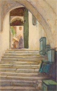 Noel Syers - 1927 Watercolour, Up The Steps