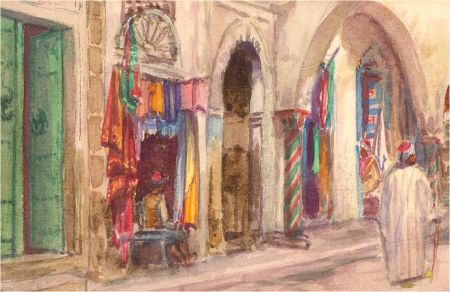 Noel Syers - 1927 Watercolour, Street Stalls