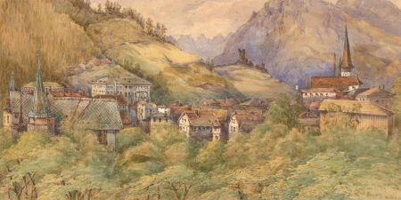 Signed and dated 1883 Watercolour - The Mountain Village