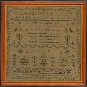 Ellen Lee - Framed Early 19th Century Embroidery, On a Church Bell