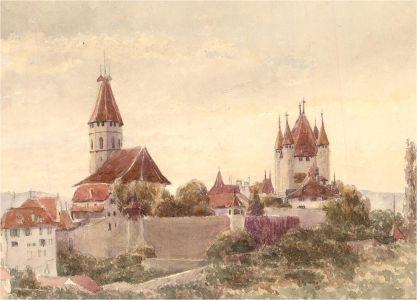 Anne, Elizabeth and Annie Salter - Late 19thC Watercolour, Castle Chillon Spires