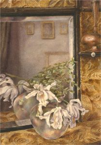 Anne, Elizabeth and Annie Salter -1882 Watercolour, Flowers In The Looking Glass