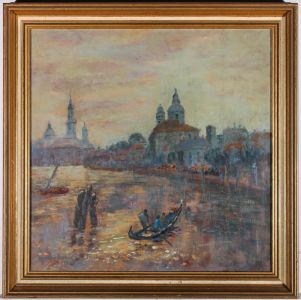 Barbara Doyle (b.1917) - Framed 1999 Oil, Gondola on the Grand Canal