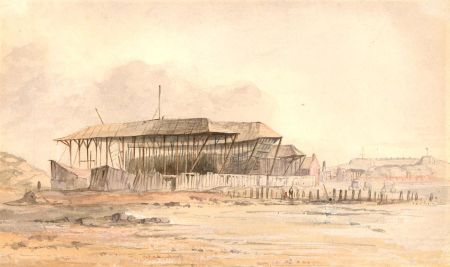 19th Century Watercolour - Boat Builders' Huts