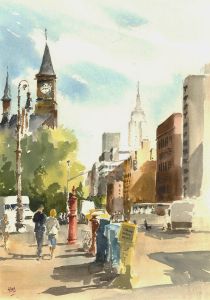 H.M - 20th Century Watercolour, New York City Street