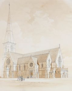 Joseph Peacock FRIBA (1821–1893) - 1869 Watercolour, Architectural Church Plan
