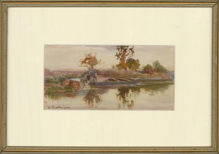 William Matthison (1853-1926) - Framed watercolours, Fishing on the Canal