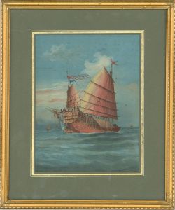 Framed Early 20th Century Gouache - Chinese Junk Boat