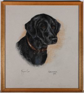 Marjorie Cox (1915-2003) - Framed 1982 Pastel, Gemma the Labrador Retriever