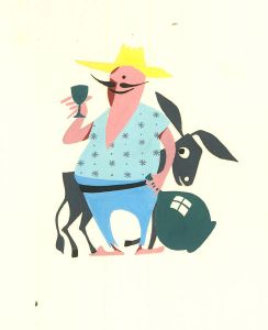 Ray Evans - 1956 Gouache, Man and Donkey
