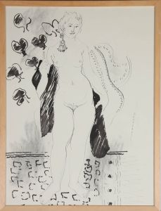 French School Mid 20th Century India Ink - Standing Nude