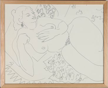 Framed Mid 20th Century Pen and Ink Drawing - Curvaceous Nude