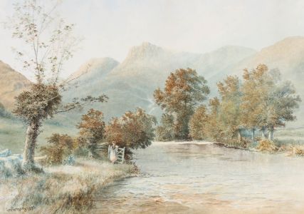 George Gregory (1849-1938) - 1893 Watercolour, Resting by the River