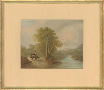Early 19th Century Watercolour - Riding The Cattle