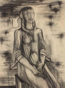 Mollie Paxton - 20th Century Charcoal Drawing, Sacred Smile