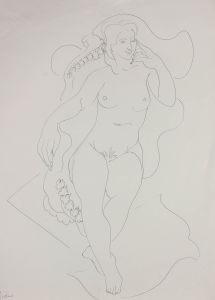 Brian Midlane - 20th Century Pen and Ink Drawing, Nude In Thought