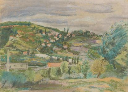 Mid 20th Century Pastel - Village Across The Valley