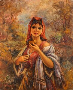 G. M - 20th Century Oil, Girl With Bird In Hand